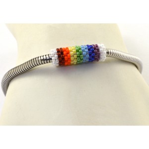 Stainless steel snake chain bracelet with hand made multi- color bead